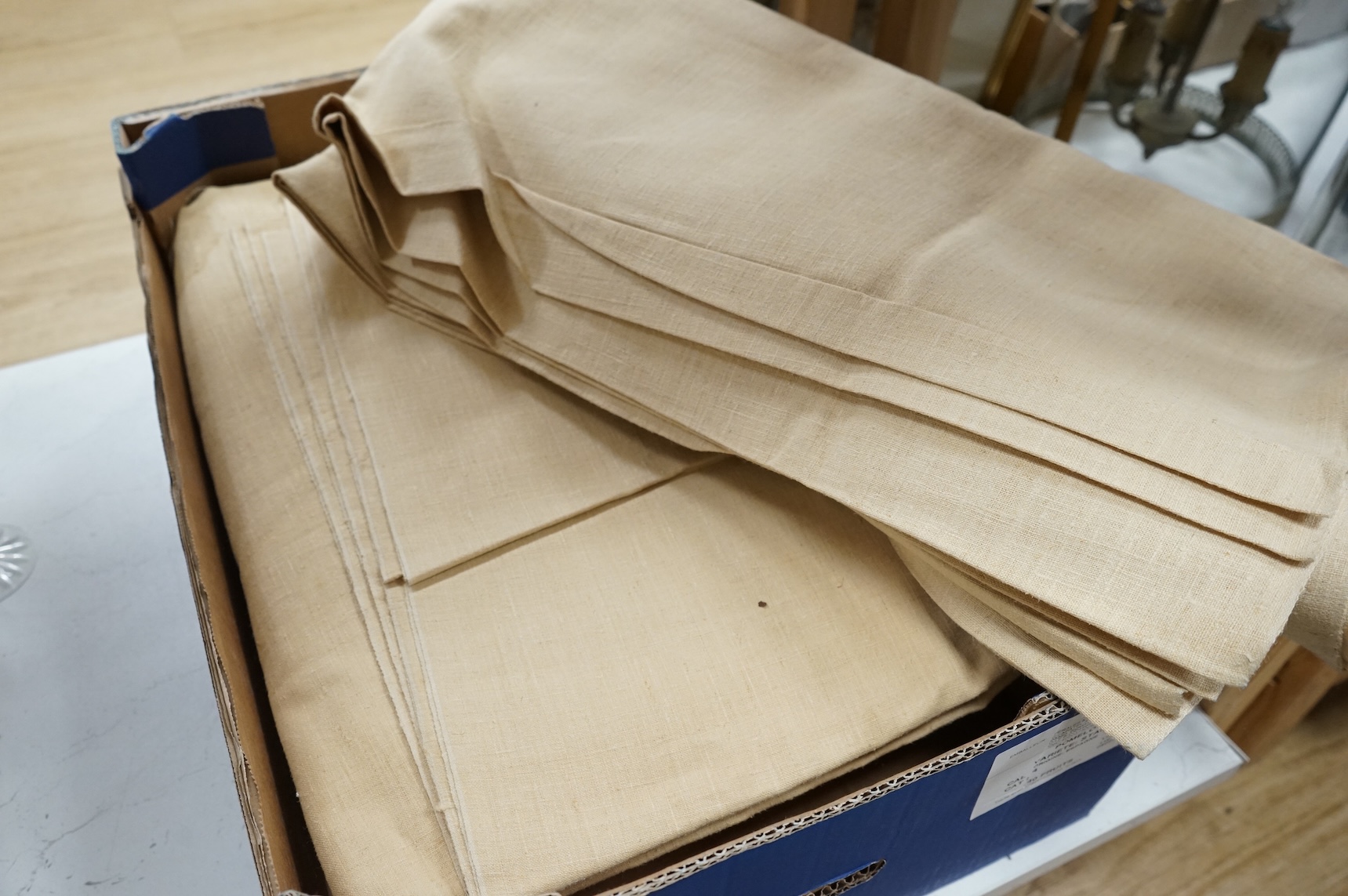 Eight lengths of coarse late 19th/early 20th century French provincial linen, largest length approx. 14 square metres